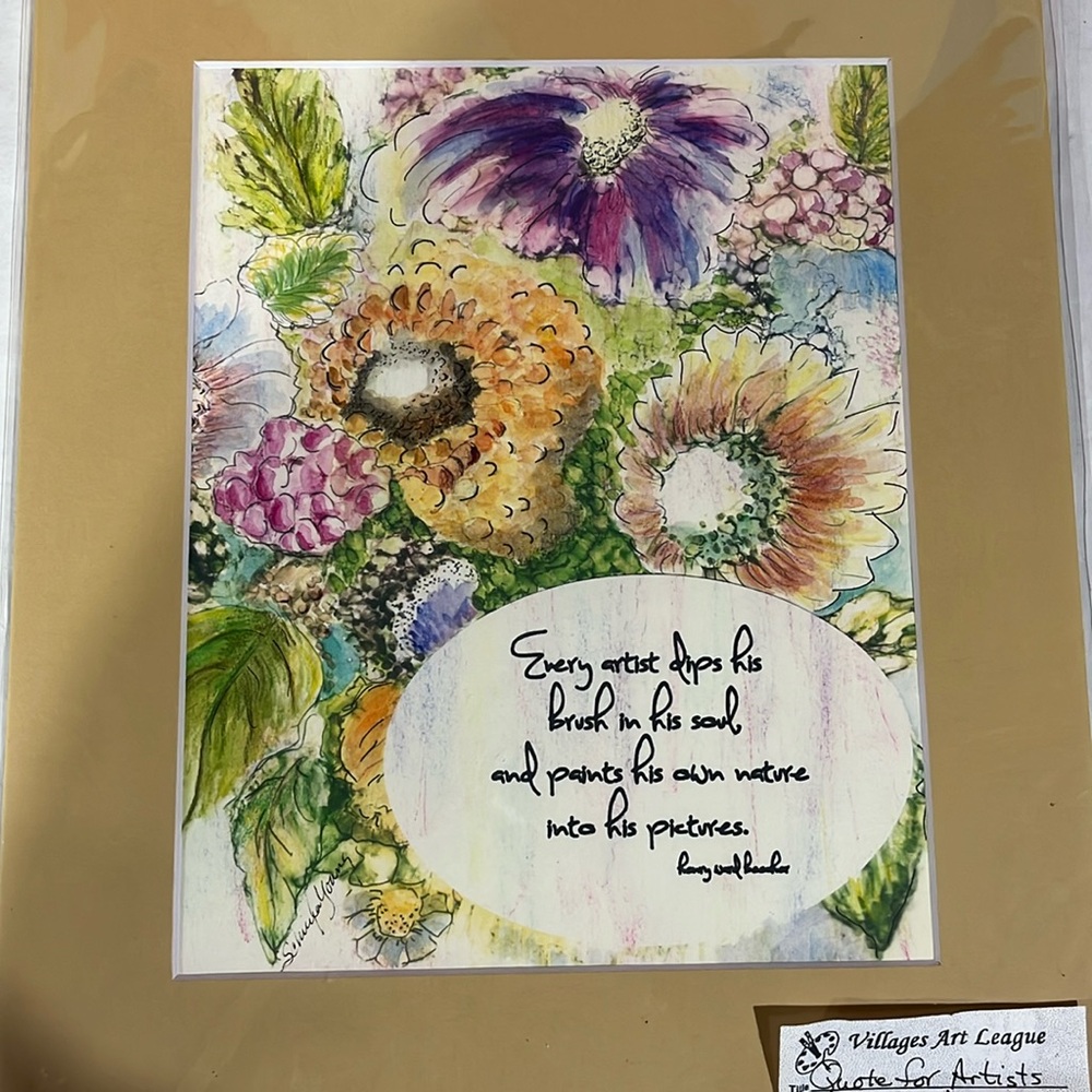 Matted floral art print with artists quote -alcohol ink-11x14